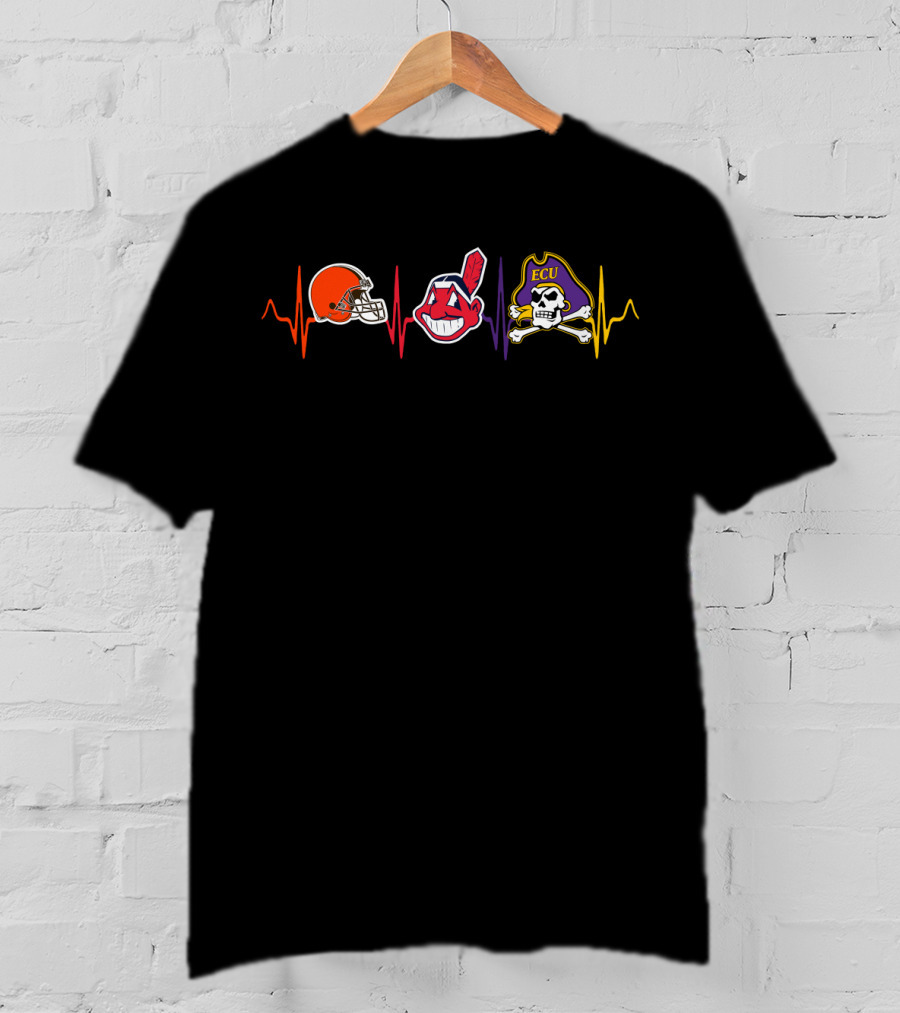 Browns Indians Ecu Pirate Heartbeat T-Shirt