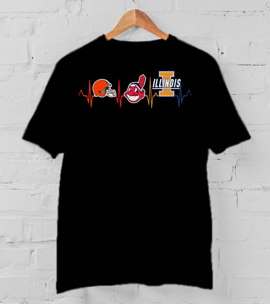 Cleveland Browns Cleveland Indians Illinois Fighting Illini Heartbeat T-Shirt