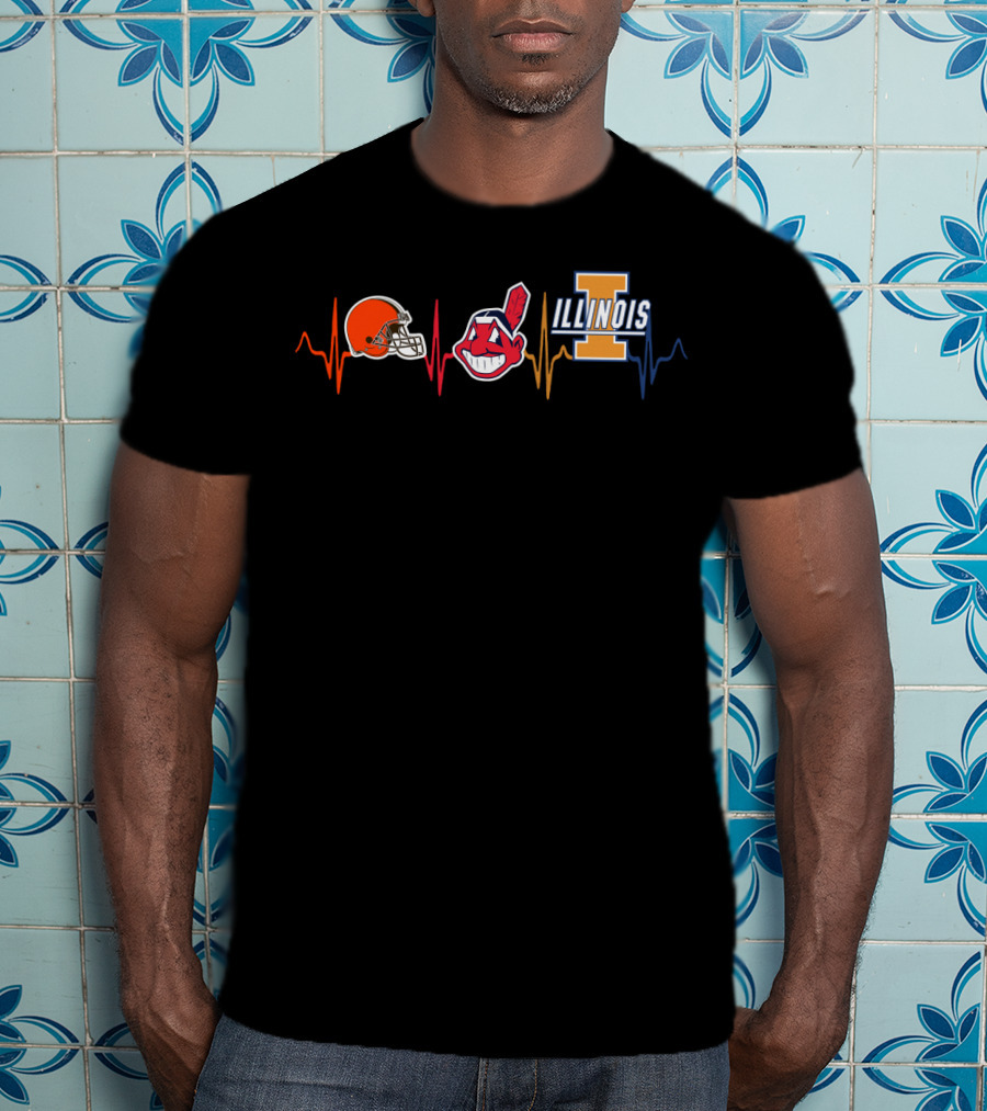 Cleveland Browns Cleveland Indians Illinois Fighting Illini Heartbeat T-Shirt