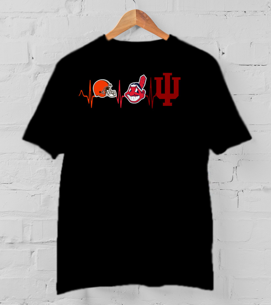 Cleveland Browns Indians Logo Heartbeat Indiana Hoosiers Ih T-Shirt