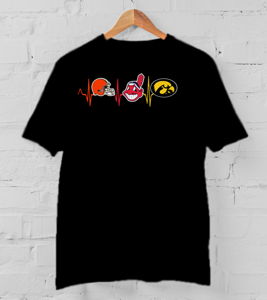 Browns Indians Hawkeyes Heartbeat T-Shirt