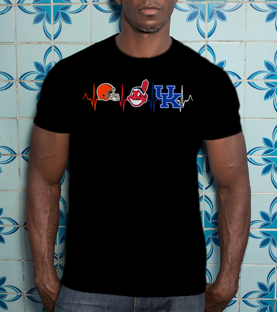 Love Browns Indians Uk Wildcats Heartbeat T-Shirt