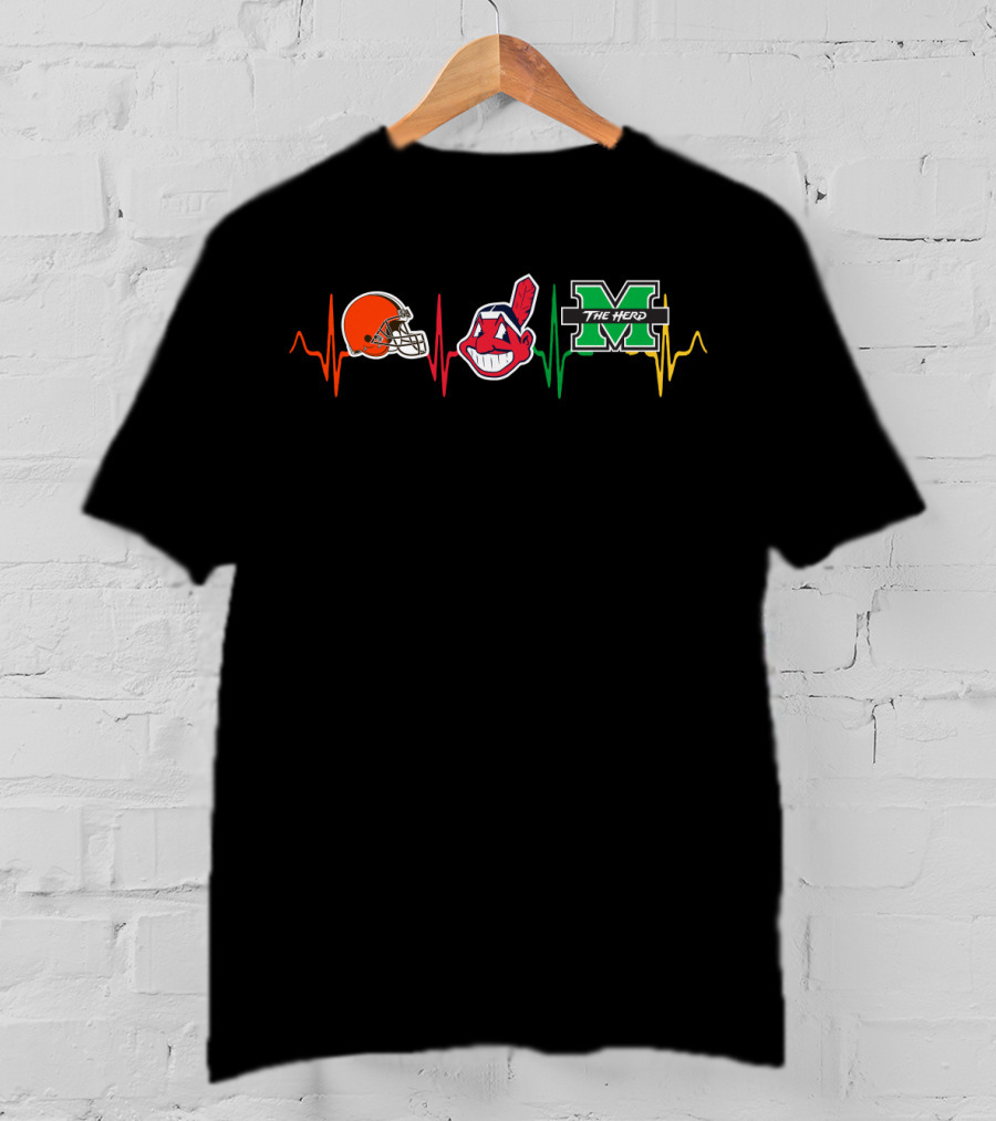 Cleveland Browns Indians Marshall Thundering Herd Heartbeat T-Shirt