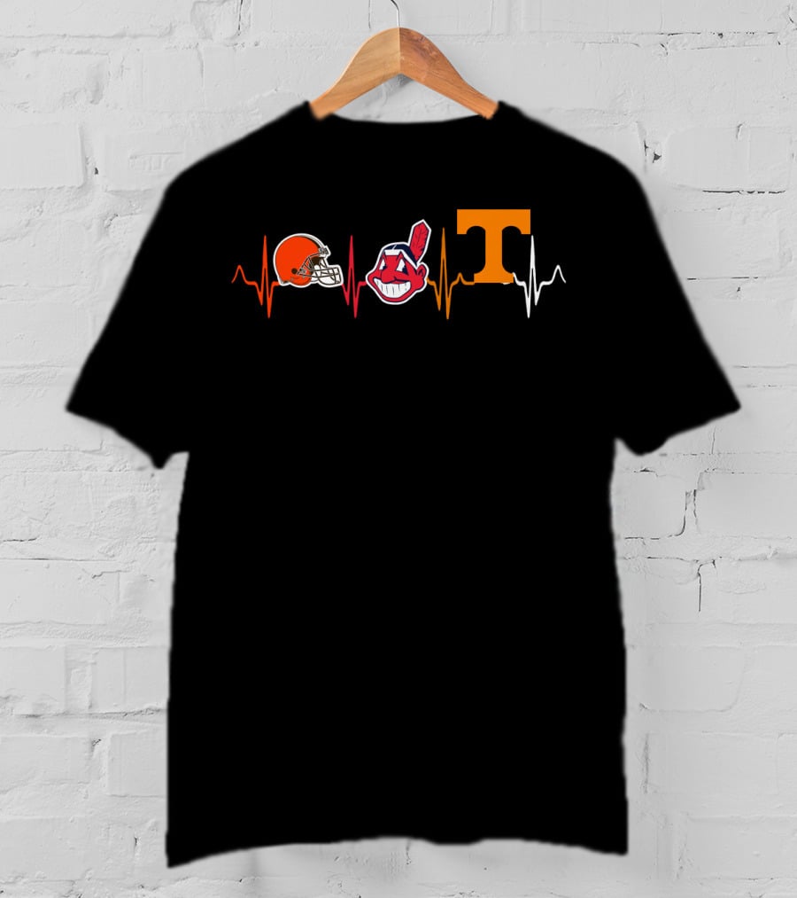 Cleveland Browns Cleveland Indians Logo Tennessee Volunteers Heartbeat T-Shirt