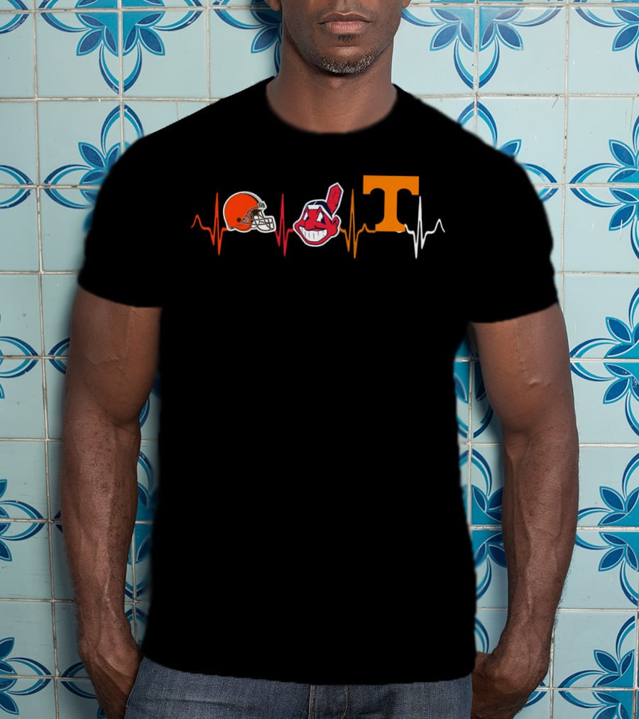 Cleveland Browns Cleveland Indians Logo Tennessee Volunteers Heartbeat T-Shirt