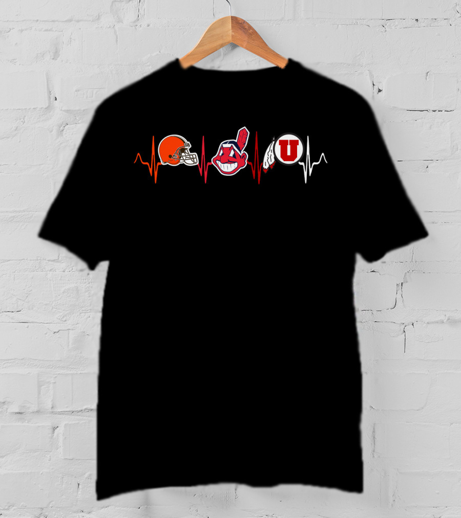 Cleveland Browns Indians Utah Utes Heartbeat T-Shirt