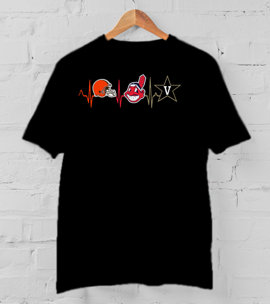 Cleveland Browns Cleveland Indians Vanderbilt Commodores Heartbeat T-Shirt