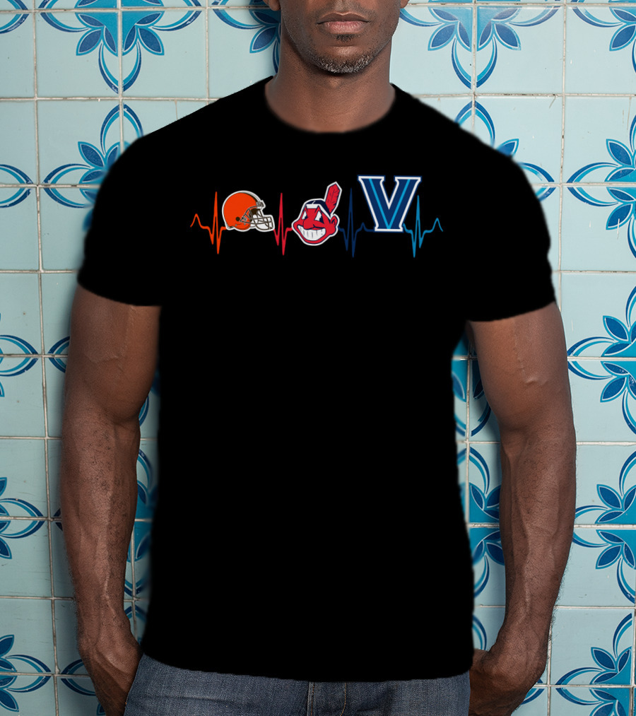 Cleveland Browns Cleveland Indians Villanova Wildcats Heartbeat T-Shirt