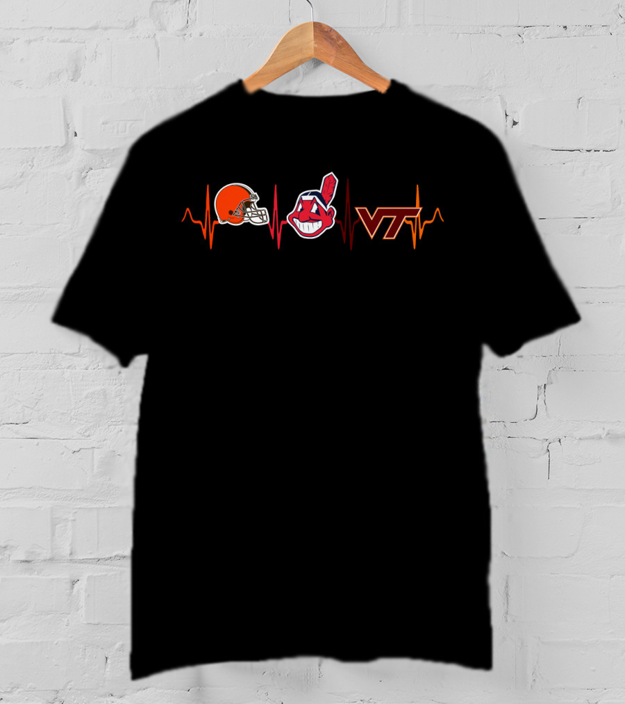 Cleveland Browns Chief Wahoo Vt Hokies Heartbeat T-Shirt
