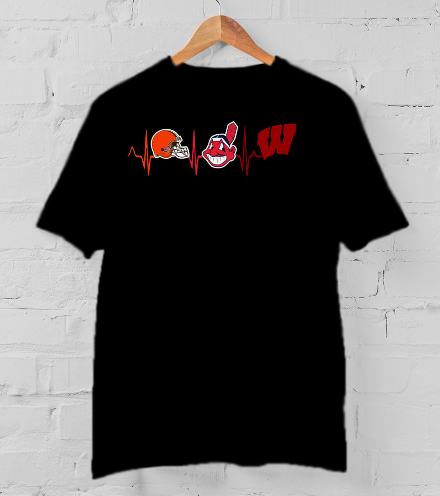 Cleveland Browns Cleveland Indians Wisconsin Badgers Ekg Line T-Shirt