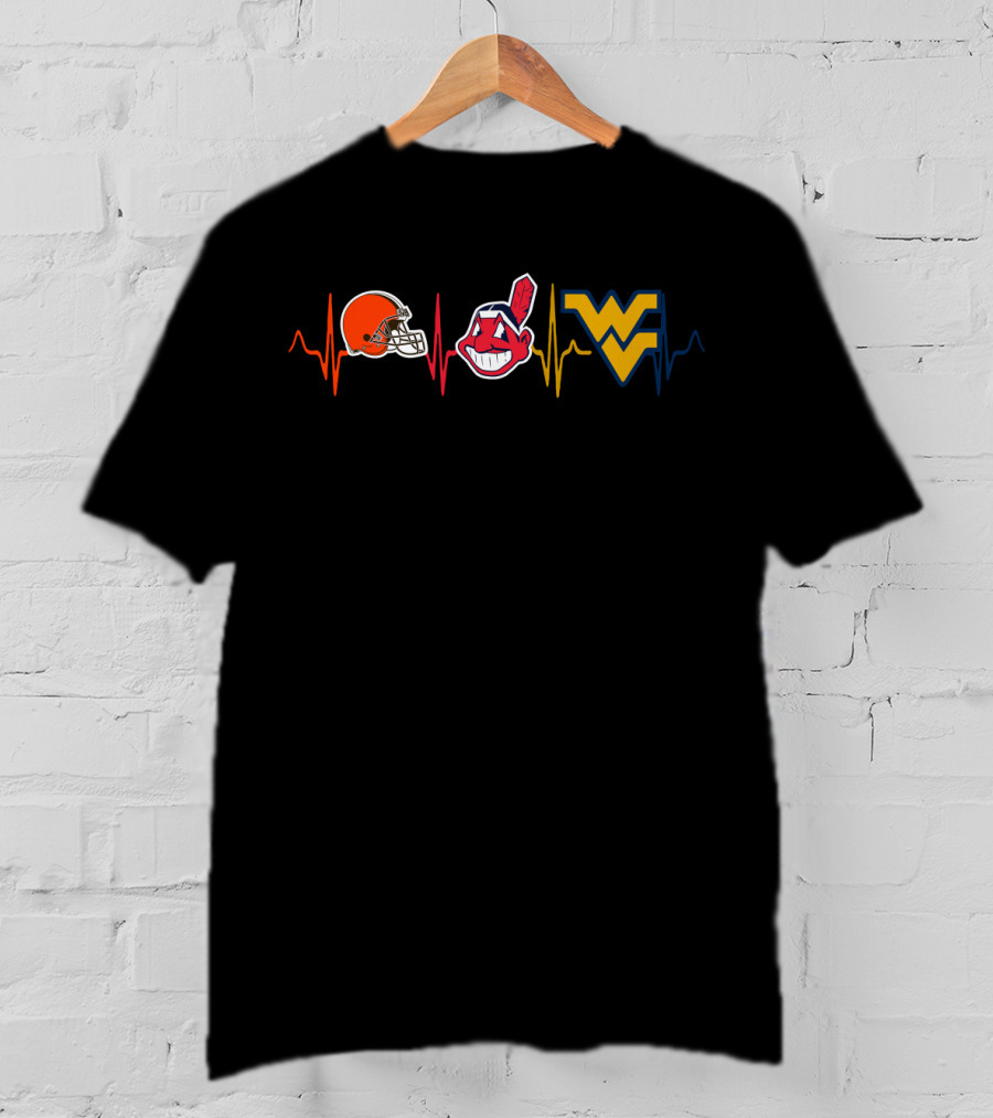 Cleveland Browns Indians West Virginia Mountaineers Heartbeat T-Shirt
