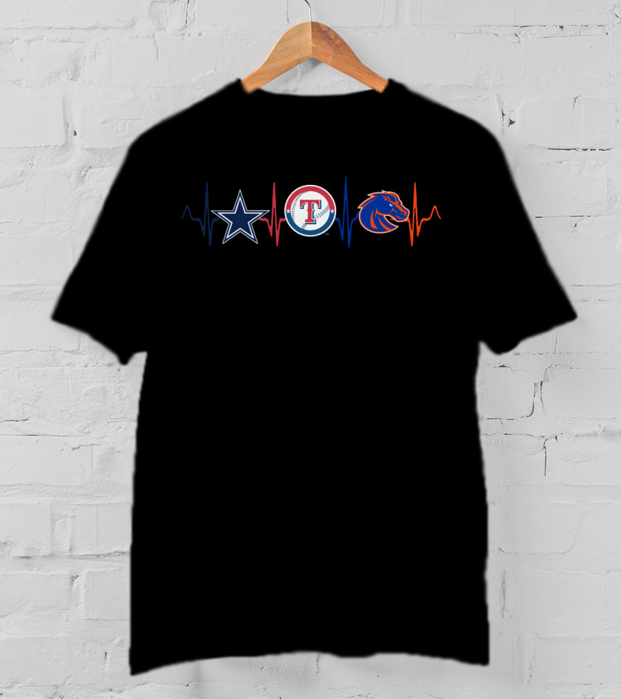 Love Cowboys Rangers Broncos Bsb Heartbeat T-Shirt
