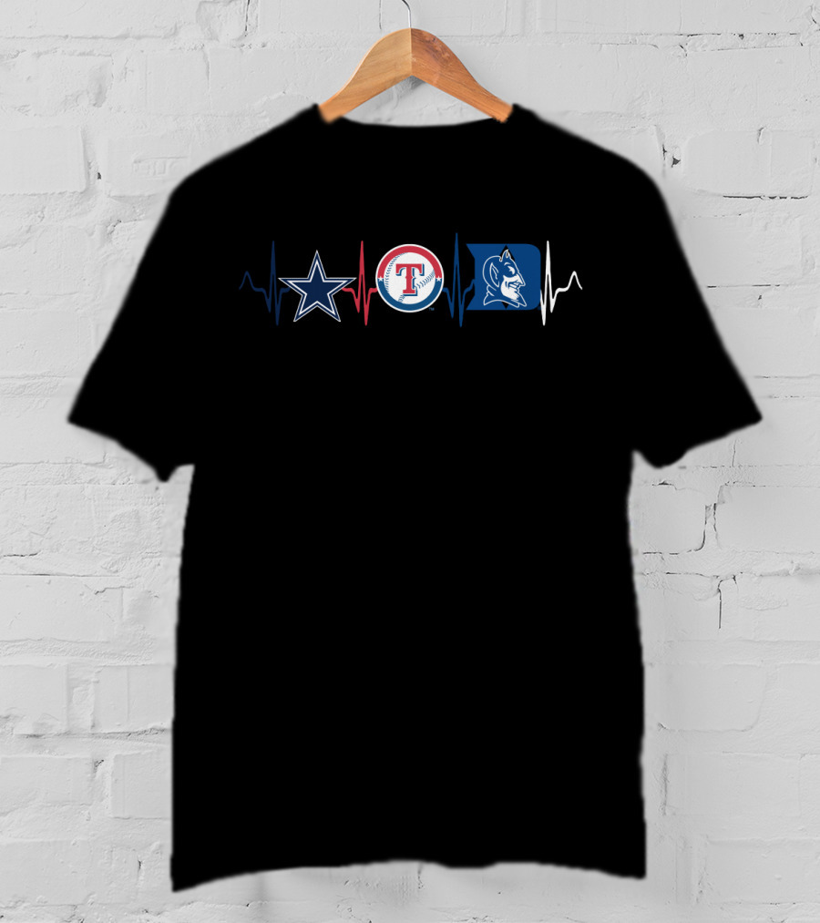 Cowboys Star Rangers Baseball Duke Blue Devils Heartbeat T-Shirt