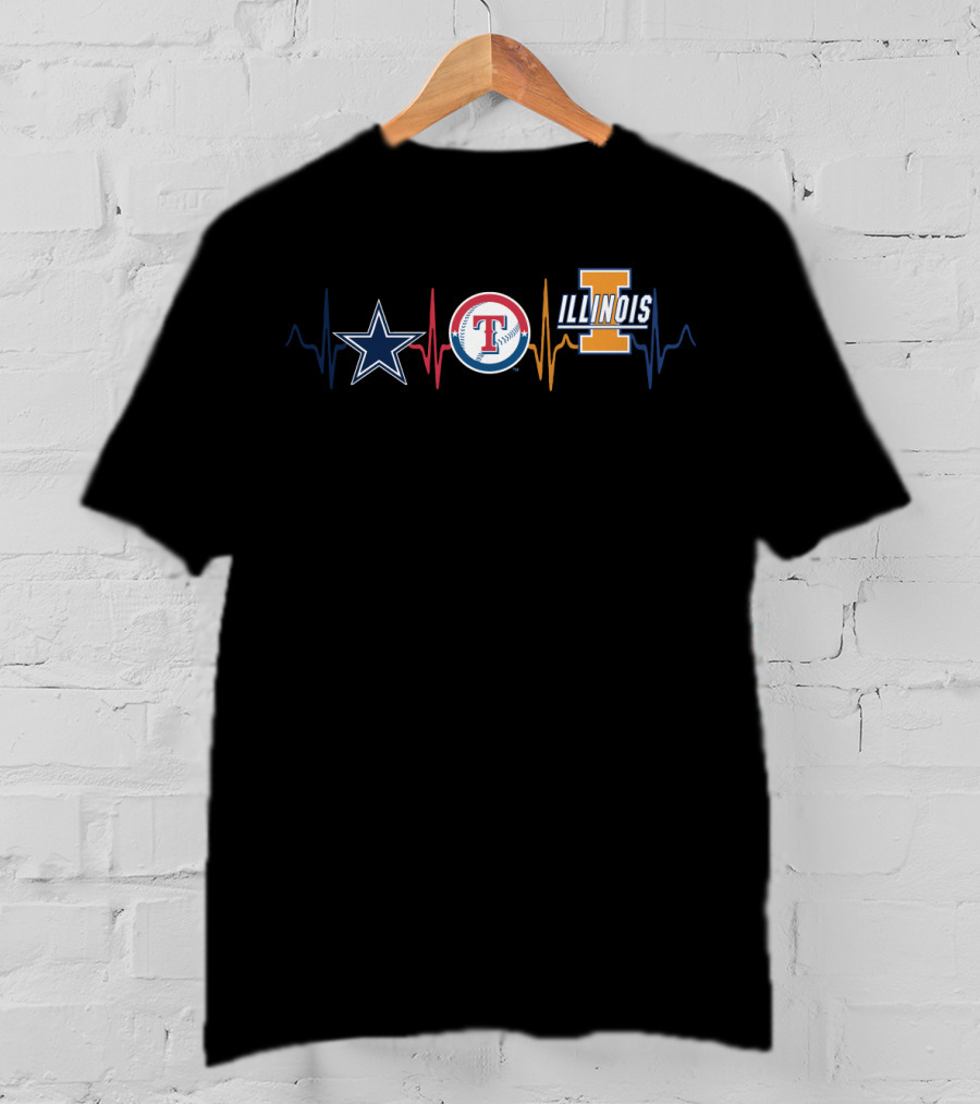 Dallas Cowboys Texas Rangers Illinois Fighting Illini Heartbeat T-Shirt