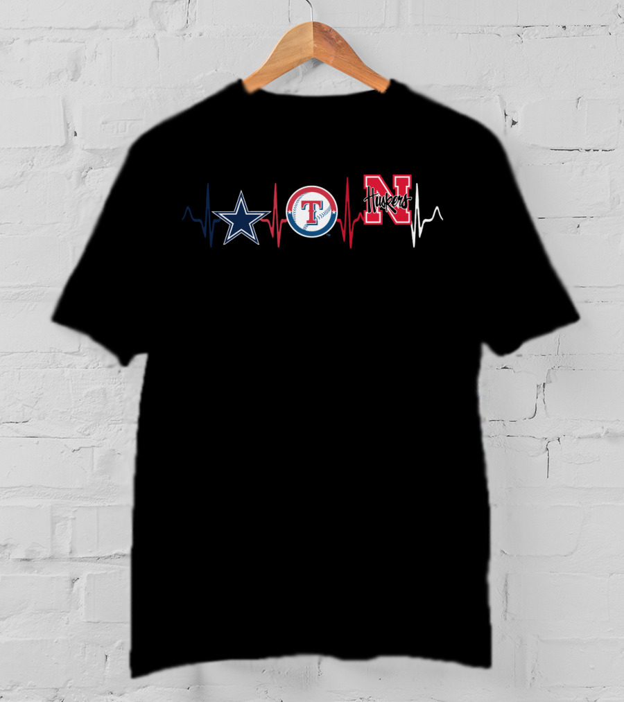 Dallas Cowboys Texas Rangers Nebraska Cornhuskers Heartbeat T-Shirt