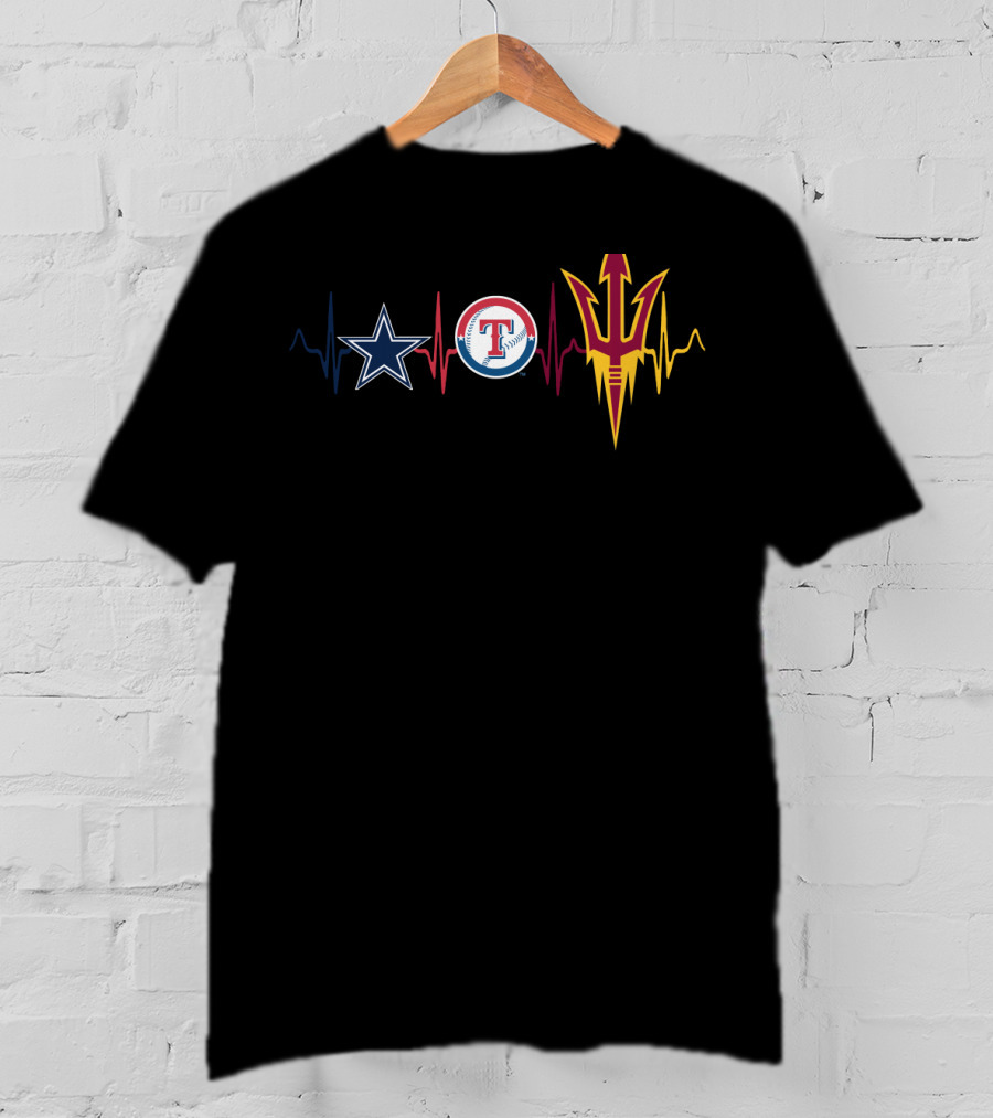 Dallas Cowboys Texas Rangers Arizona State Sun Devils Heartbeat T-Shirt