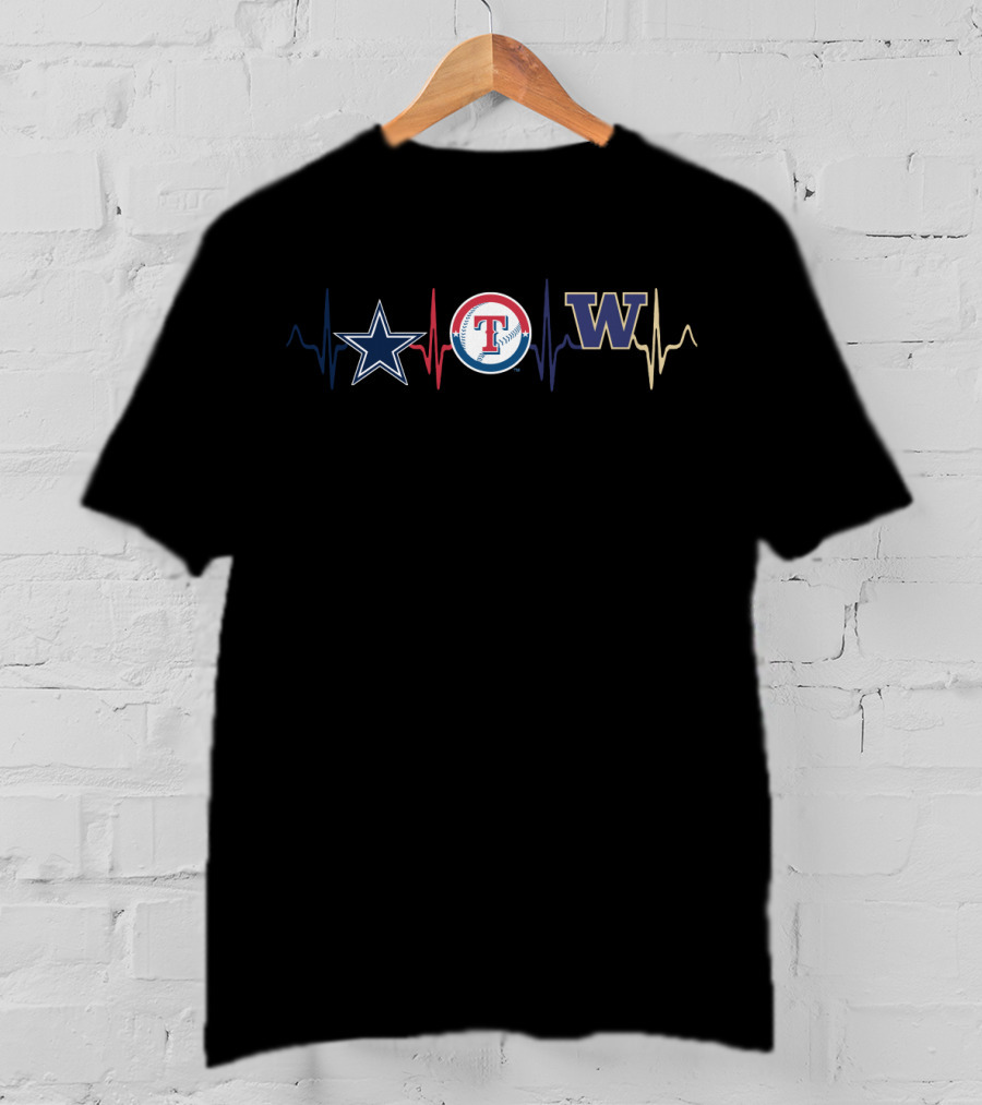 Dallas Cowboys Texas Rangers Washington Huskies Heartbeat T-Shirt