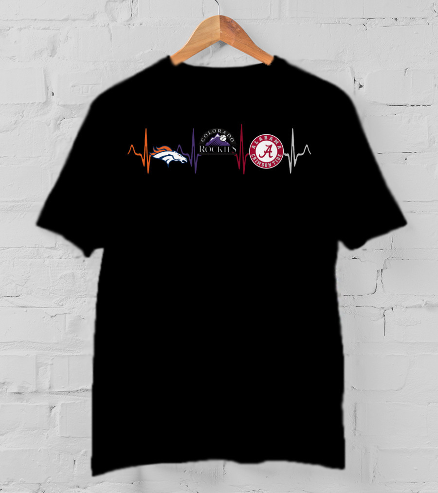 Broncos Rockies Alabama Crimson Tide Heartbeat T-Shirt