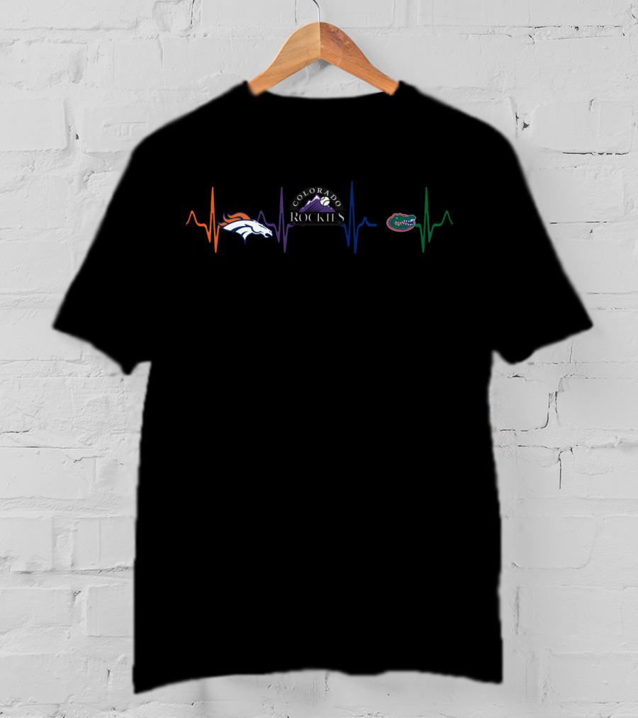 Denver Broncos Colorado Rockies Florida Gators Heartbeat T-Shirt