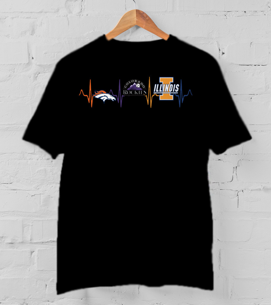 Love Broncos Colorado Rockies Illinois Fi Heartbeat T-Shirt