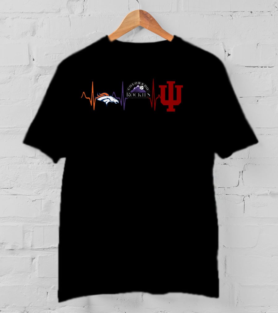 Love Broncos Colorado Rockies Indiana Iu Heartbeat T-Shirt