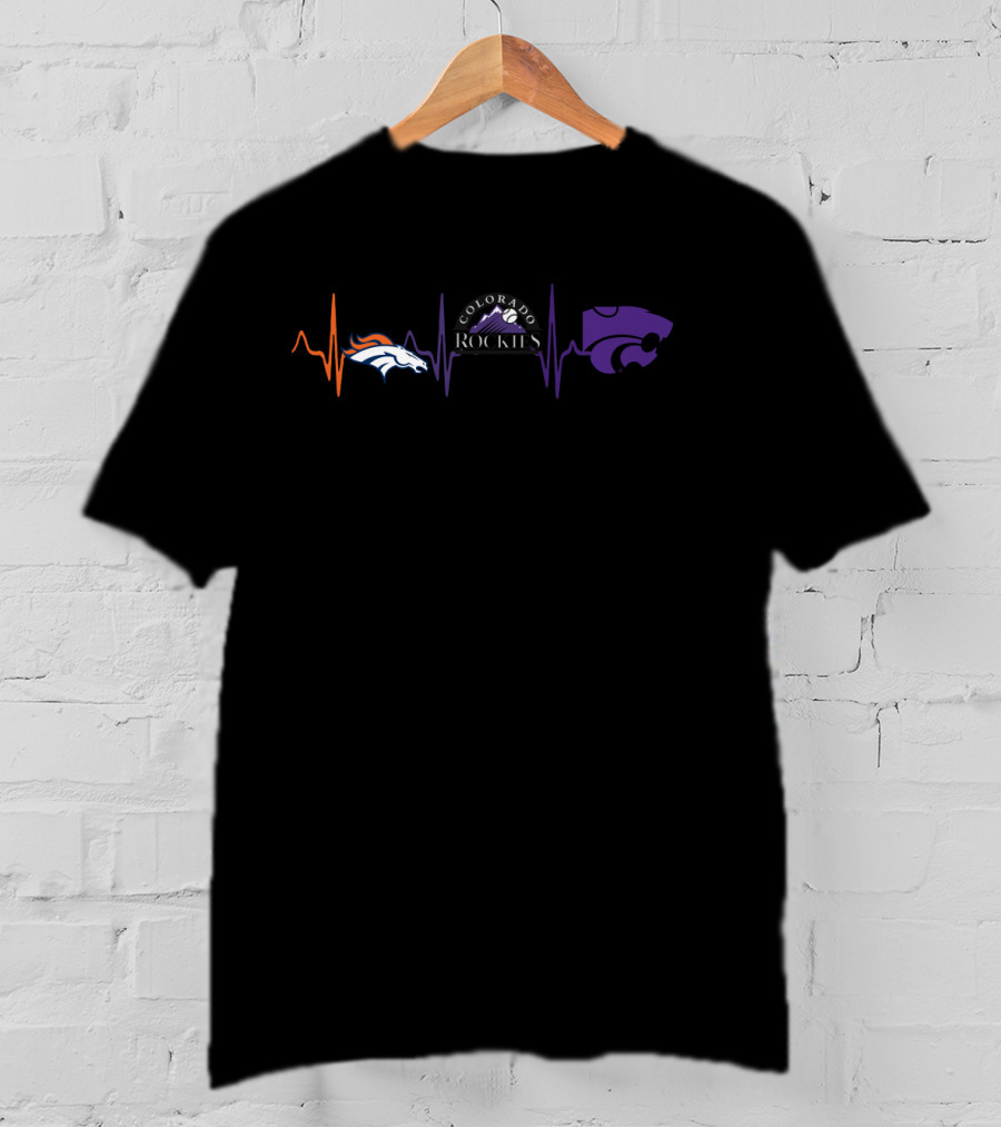 Love Broncos Colorado Rockies Wildcats Heartbeat T-Shirt