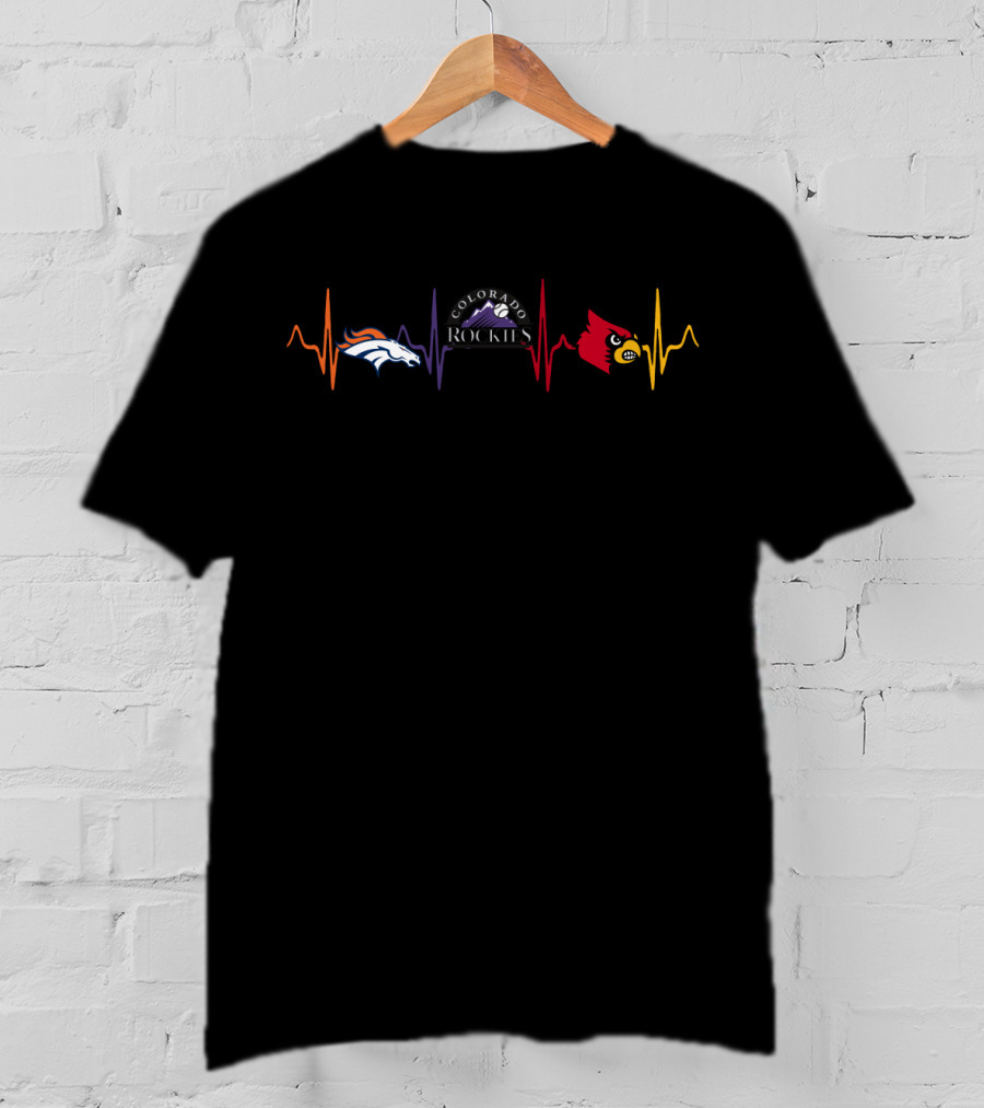 Love Broncos Colorado Rockies Cardinals Heartbeat T-Shirt