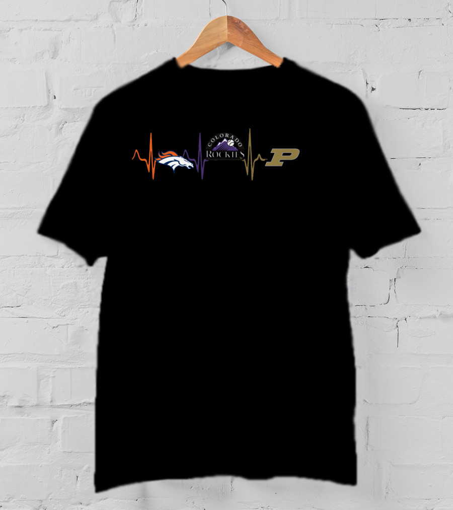 Love Denver Broncos Colorado Rockies Purdue Boilermakers Heartbeat T-Shirt