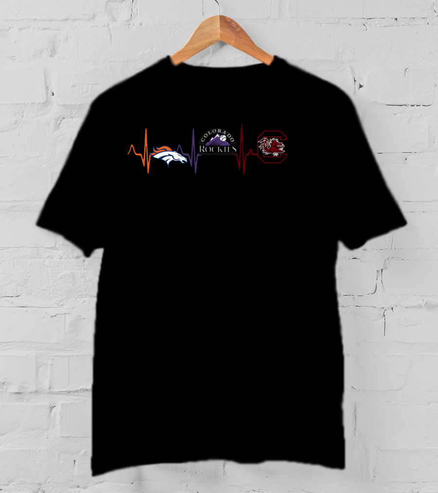 Denver Broncos Colorado Rockies South Carolina Gamecocks Heartbeat T-Shirt