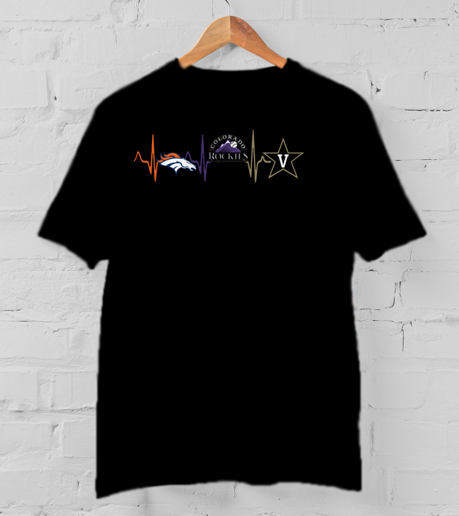 Denver Broncos Colorado Rockies Vanderbilt Commodores Fan Heartbeat T-Shirt