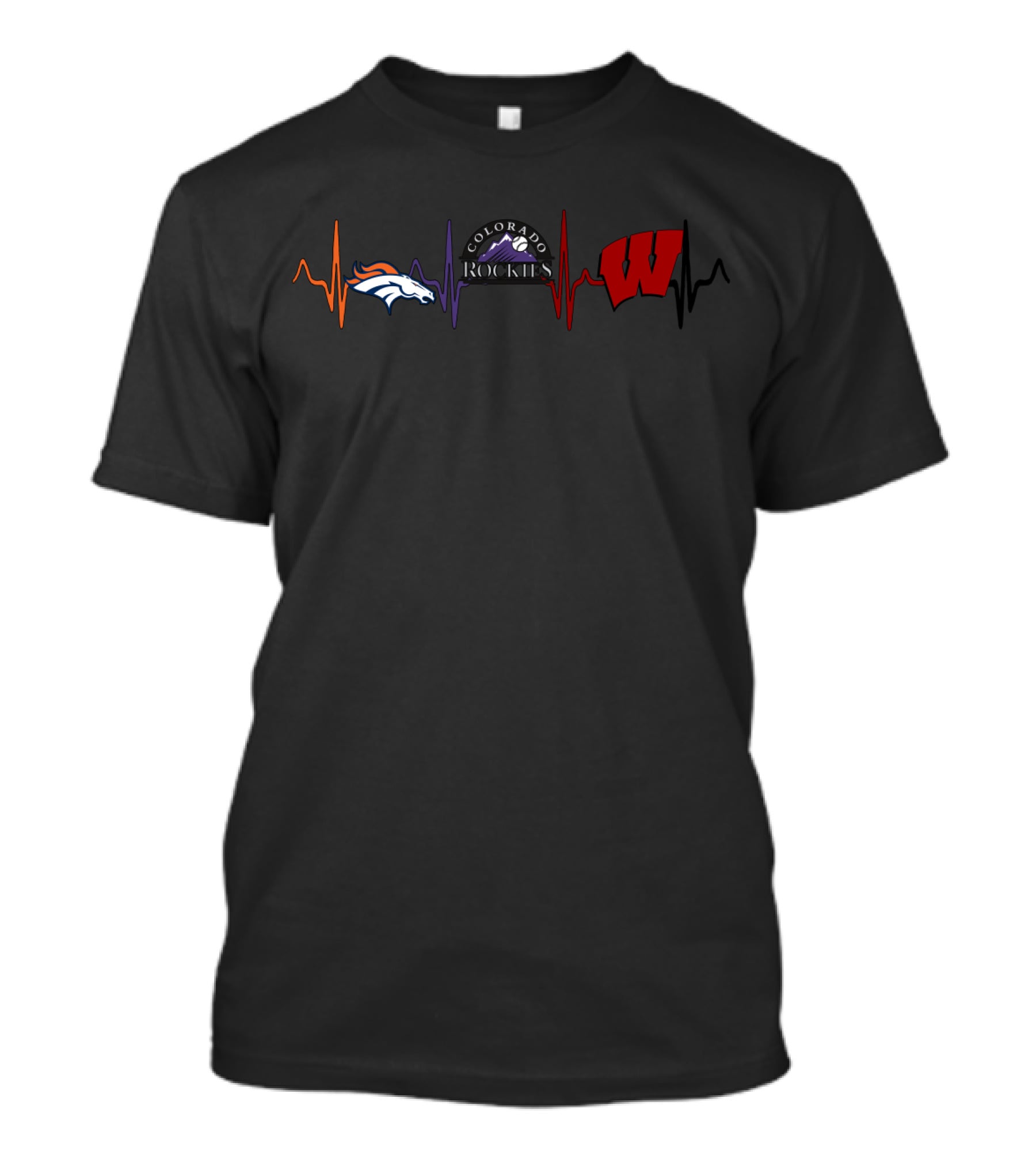 Denver Broncos Colorado Rockies Wisconsin Badgers Heartbeat T-Shirt