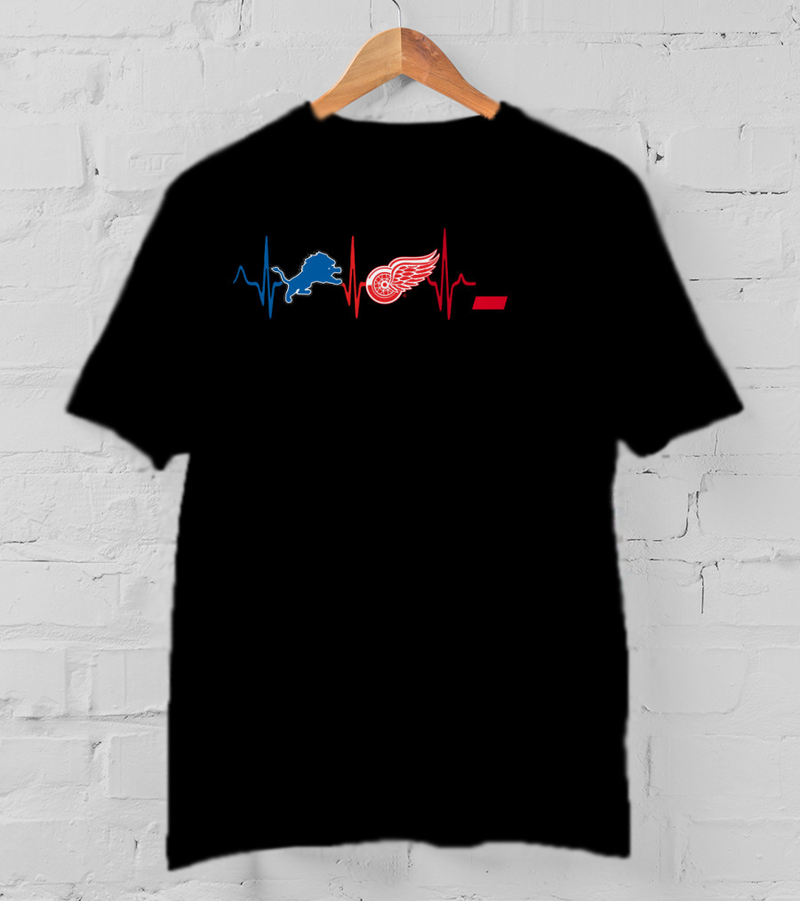Detroit Lions Red Wings Cincinnati Bearcats Heartbeat T-Shirt