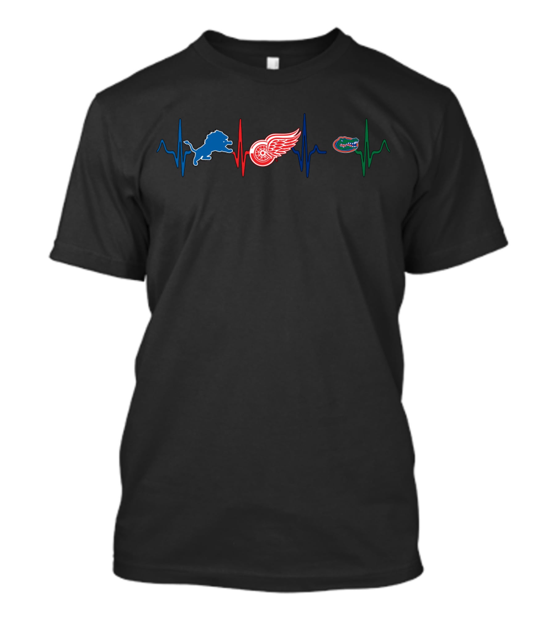Love Detroit Lions Red Wings Florida Gators Heartbeat T-Shirt