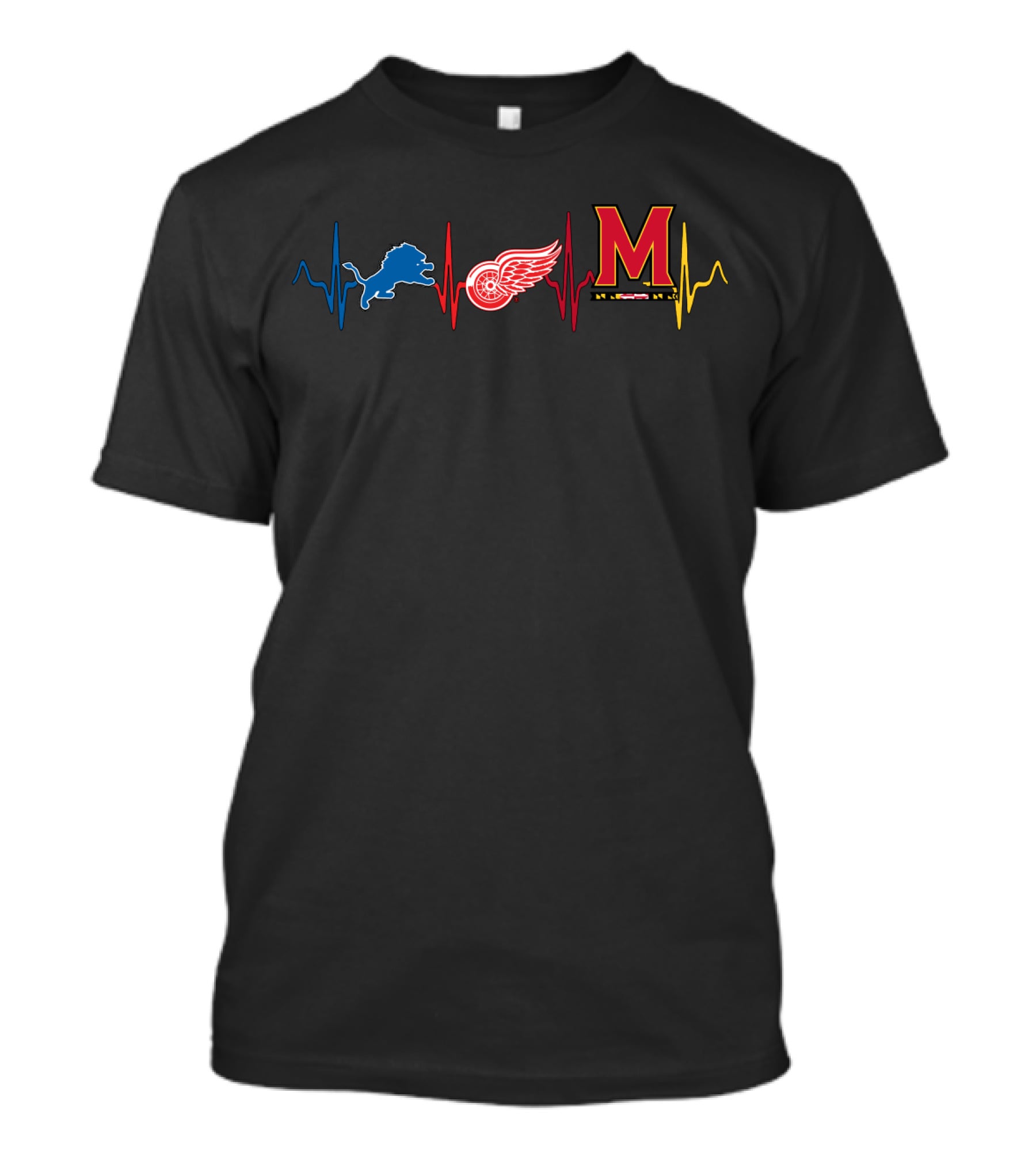 Love Lions With Wings With Mt Detroit Michigan Sports Team Heartbeat T-Shirt