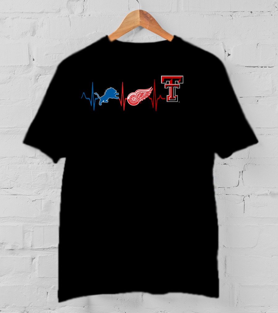 Detroit Lions Red Wings Texas Tech Heartbeat T-Shirt