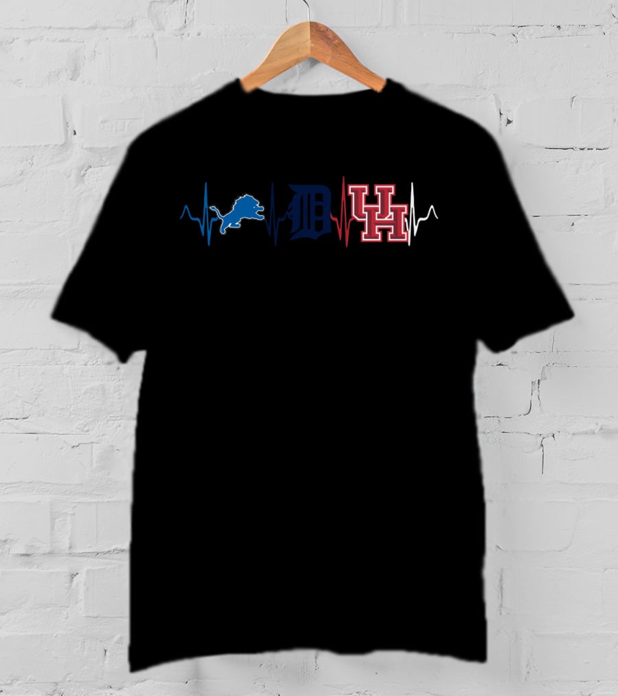 Detroit Lions Tigers Houston Cougars Heartbeat T-Shirt