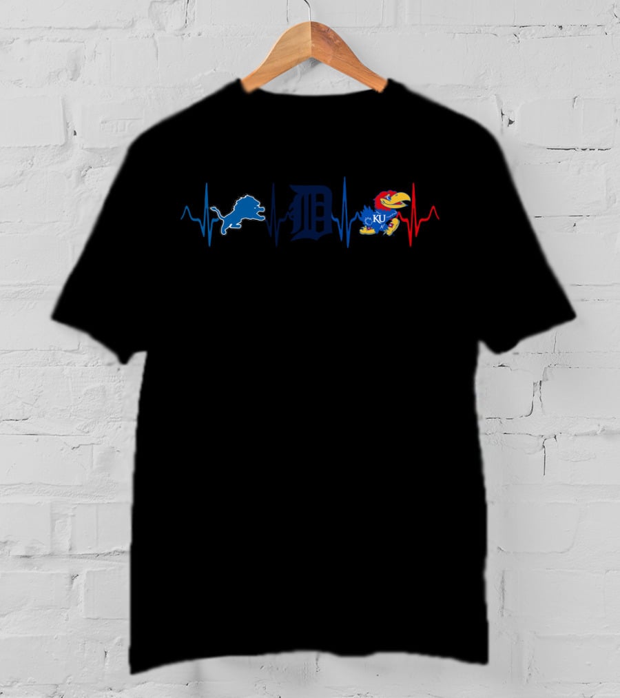 Detroit Lions Detroit Tigers Kansas Jayhawks Heartbeat T-Shirt