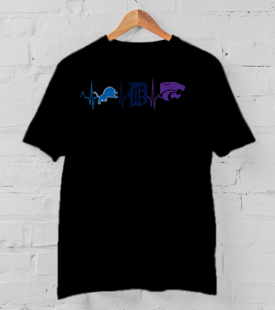 Detroit Lions Detroit Tigers Kansas State Wildcats Fan Heartbeat T-Shirt