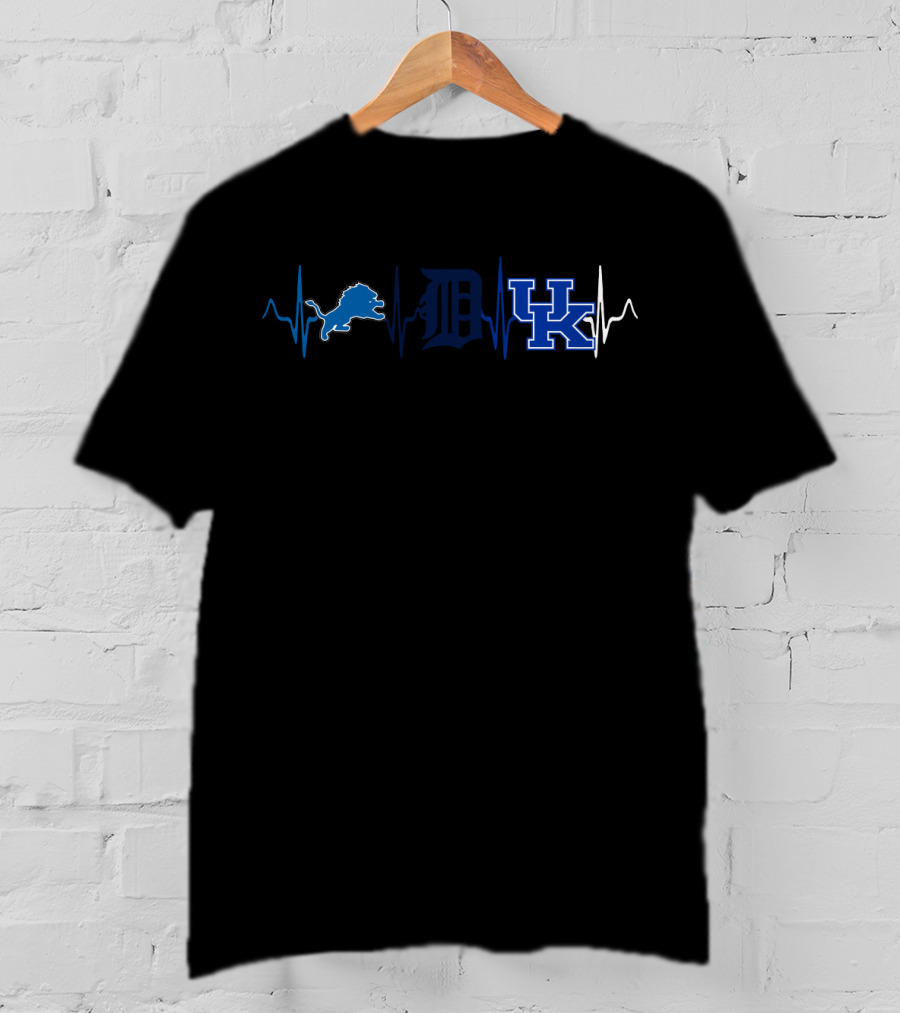 Detroit Lions Detroit Tigers Kentucky Wildcats Heartbeat T-Shirt