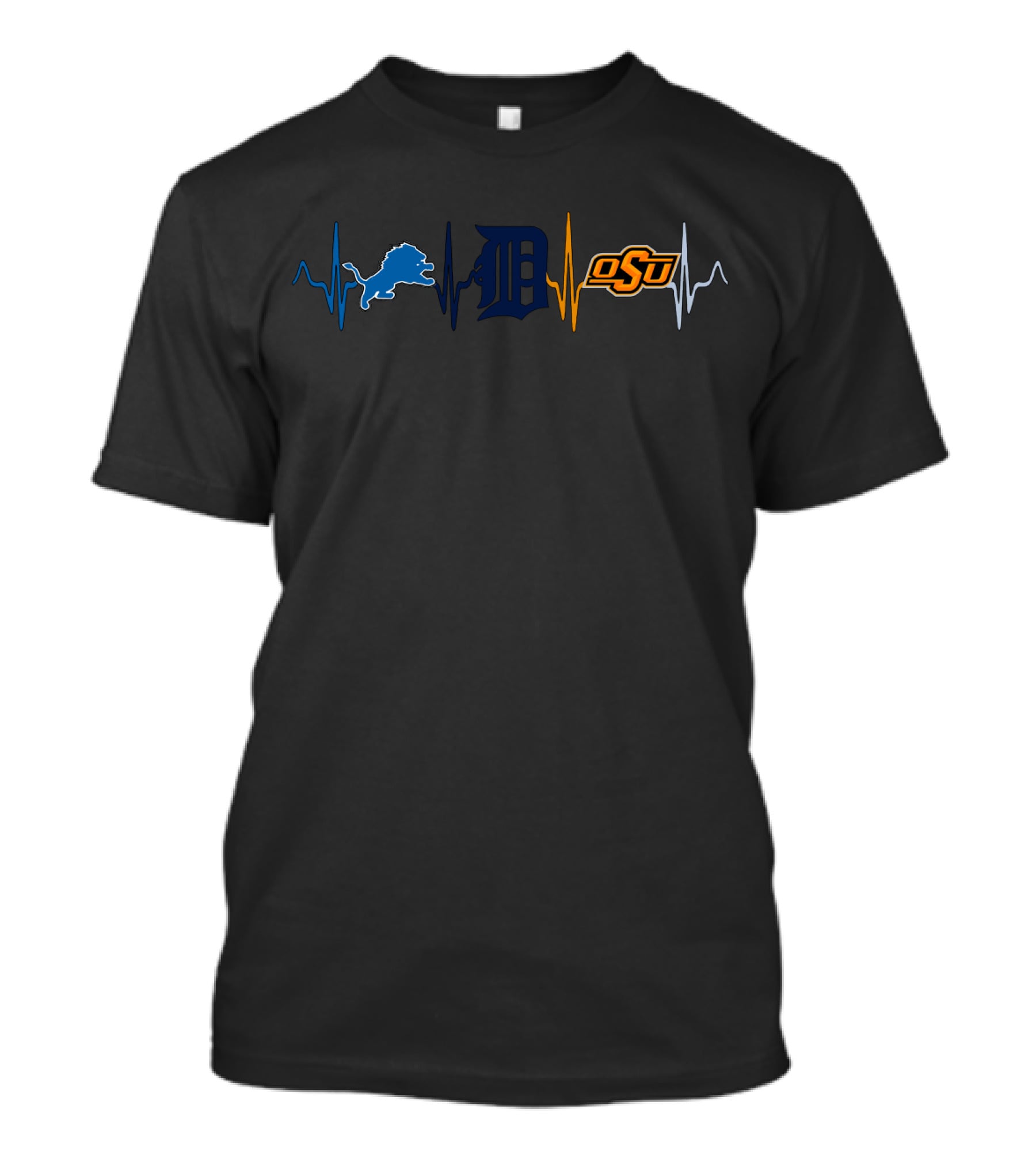 Detroit Lions Detroit Tigers Oklahoma State Cowboys Heartbeat T-Shirt