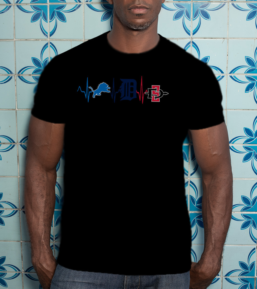 Detroit Lions Detroit Tigers San Diego State Aztecs Heartbeat Ems T-Shirt