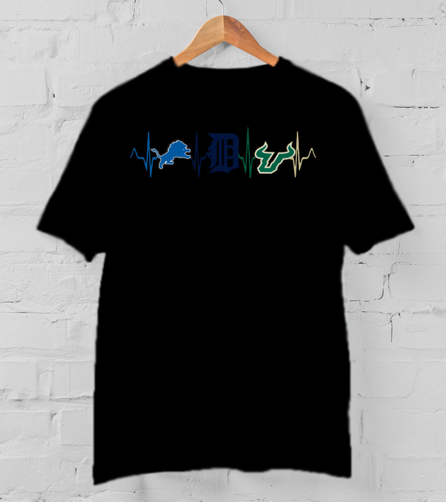 Detroit Lions Tigers South Florida Bulls Heartbeat Sfb T-Shirt