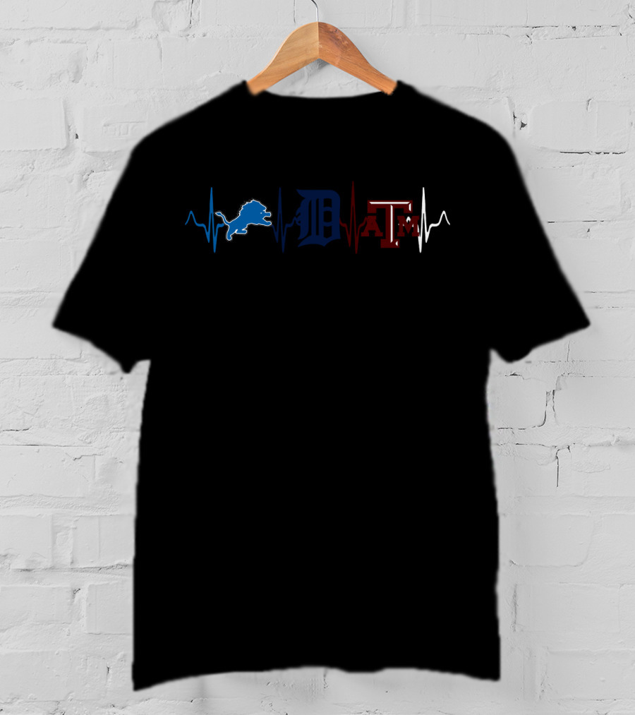 Detroit Lions Detroit Tigers Texas A&M Heartbeat T-Shirt