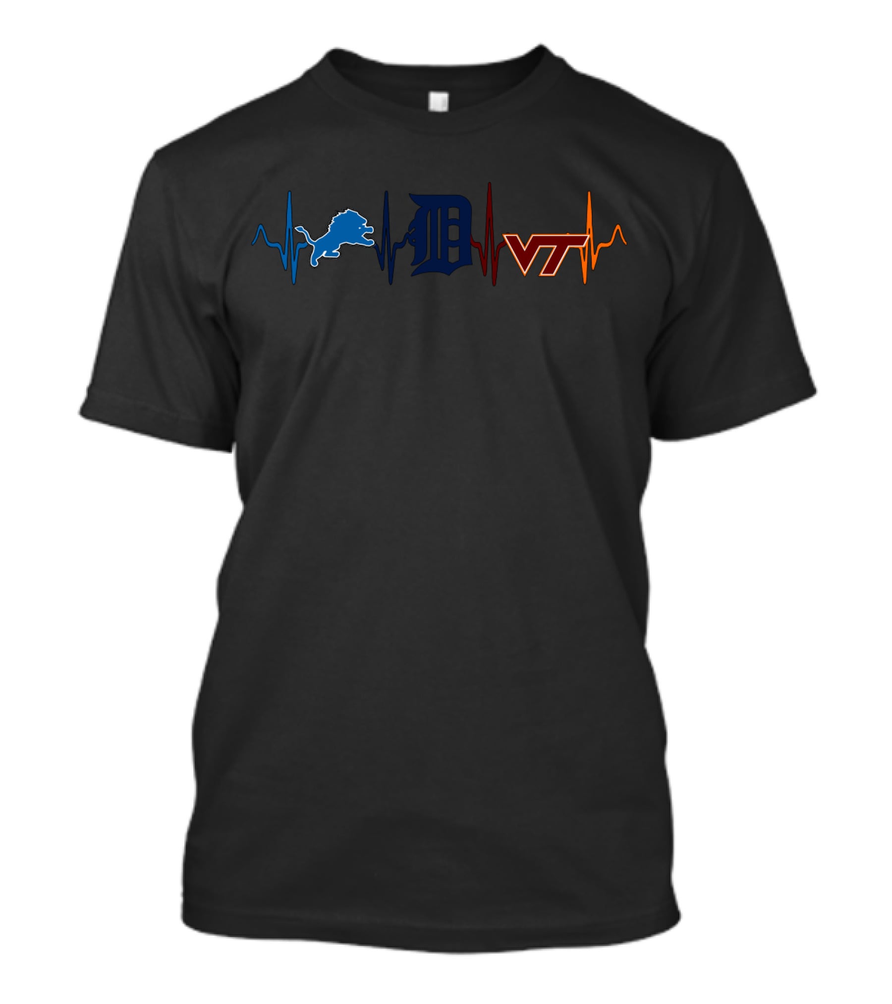 Detroit Lions Detroit Tigers Virginia Tech Vth Heartbeat T-Shirt