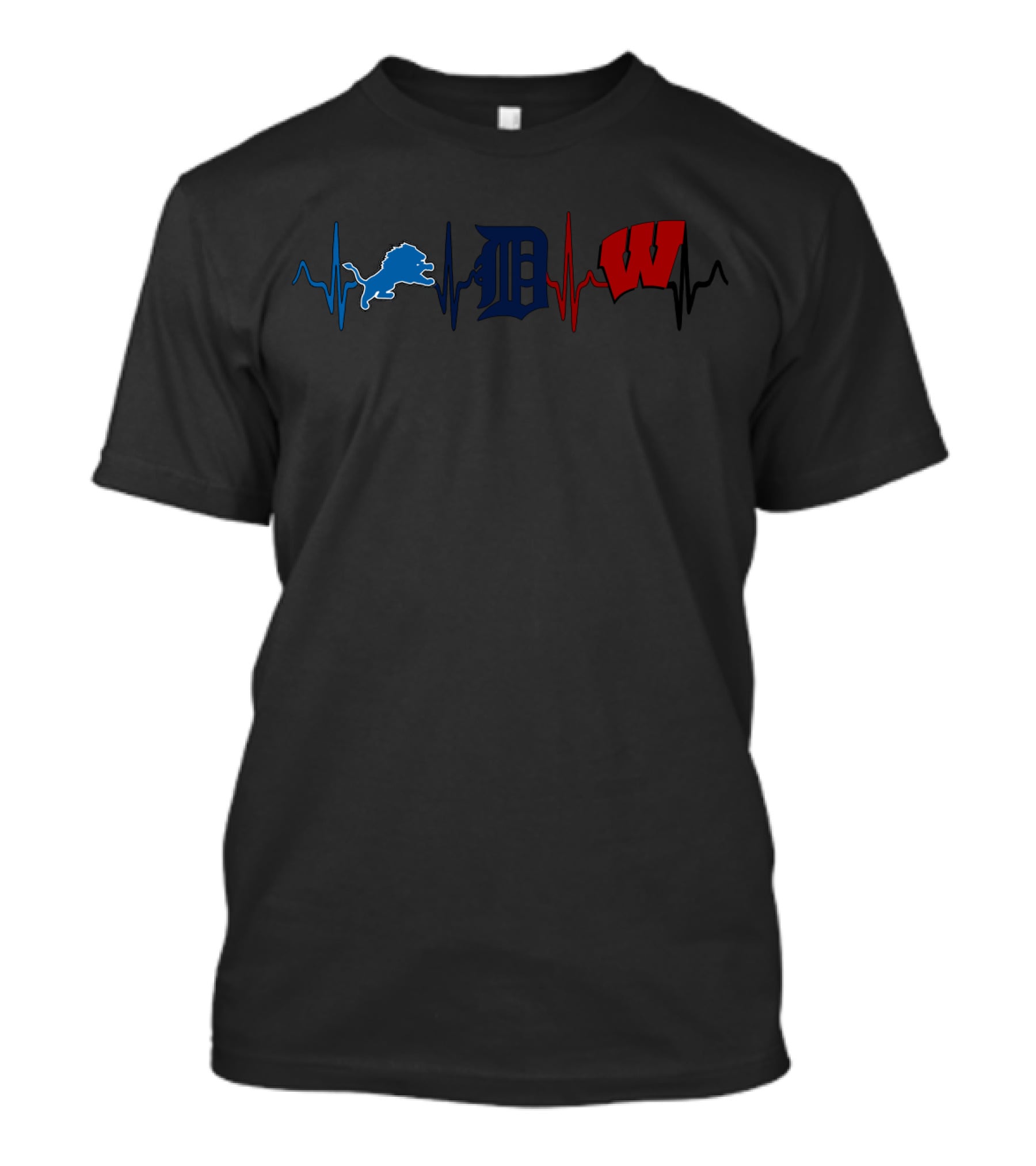 Detroit Lions Tigers Wisconsin Badgers Heartbeat T-Shirt