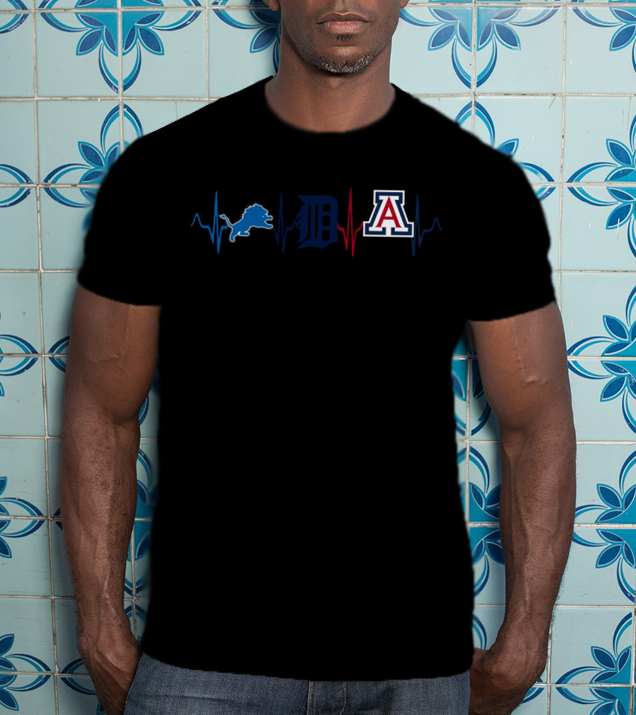 Detroit Lions Tigers Arizona Wildcats Heartbeat T-Shirt