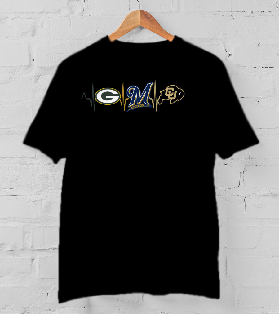 Green Bay Packers Milwaukee Brewers Colorado Buffaloes Heartbeat Passion T-Shirt