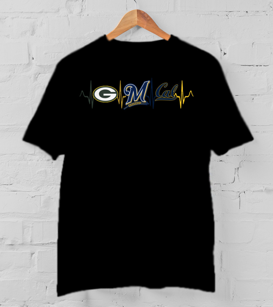 Love Packers Brewers Cal Heartbeat T-Shirt