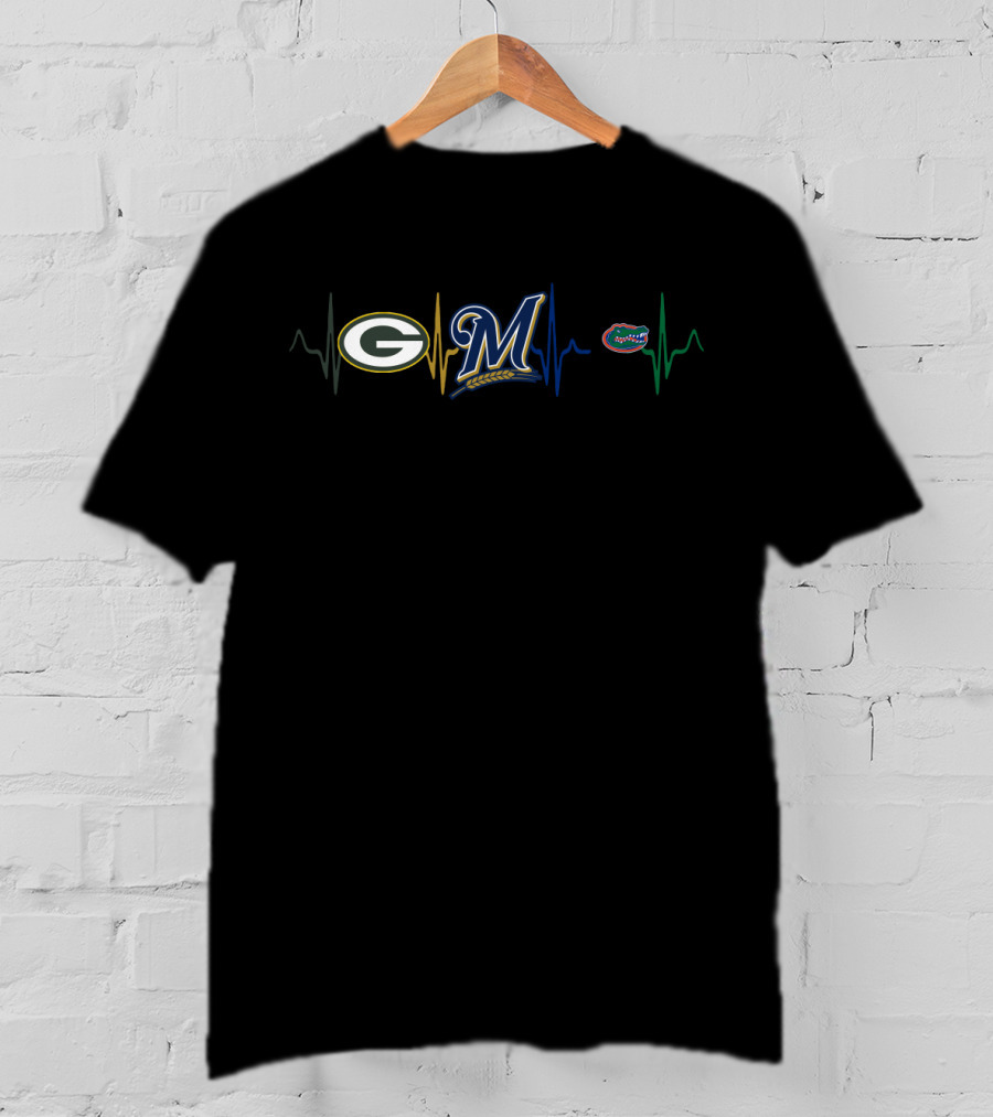 Packers Brewers Florida Gators Heartbeat T-Shirt
