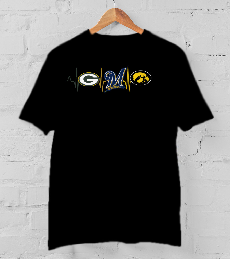 Packers Brewers Hawkeyes Heartbeat T-Shirt